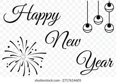 Happy new year script calligraphy vector, Elegant hand lettering design. Elegant Happy New Year calligraphy text design  perfect for holiday greeting cards, festive banners, seasonal celebrations and typography art.