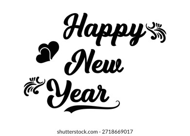 happy new year script calligraphy vector set. Black calligraphy text on a white background.