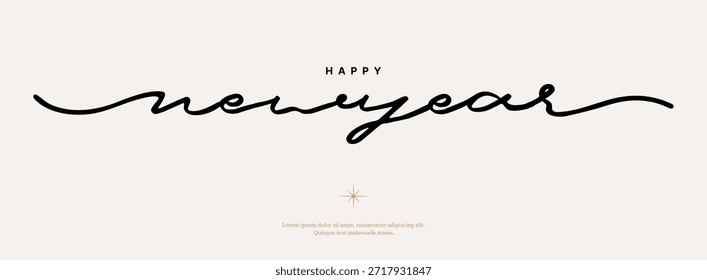Feliz año Nuevo Vector de letras de guion. Elegante diseño de tipografía de caligrafía mínima para tarjeta de felicitación, póster, Anuncio y celebración de Festiva.