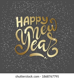 Happy New Year. Script text hand lettering. Christmas decoration. Celebrate party. Xmas Poster, banner, cover card, brochure, flyer, layout design. Vector