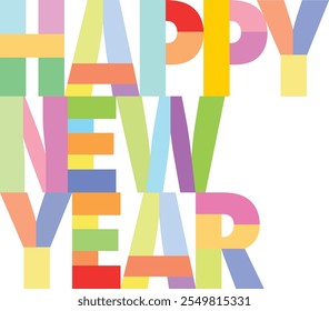 happy new year script text lettering many pastel color,happy new year words vector illustration, isolated on white background.