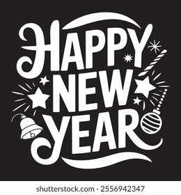  Happy New Year script text hand lettering. Design template Celebration typography poster.