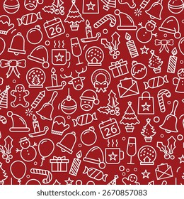 Happy New Year nahtlose Hintergrundmuster. Vektorgrafik doodles, dünne Linie Kunst Skizze Symbole Stil Konzept