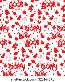 Happy new year seamless background pattern, vector illustration. Craft paper.