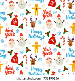 Happy New Year Seamless Background. Vector Illustration. Winter Holiday Pattern.