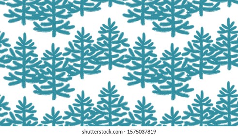 Happy new year seamless pattern with Christmas trees on white background. Flat style vector for Christmas design,  greeting card, package, wrapping paper, page, interior fabrics, textile.