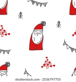 Happy new year. Seamless pattern of сhristmas elements: santa claus. Template for Notebook covers, pattern for wallpapers, textile, wrapping paper. Doodle vector pattern