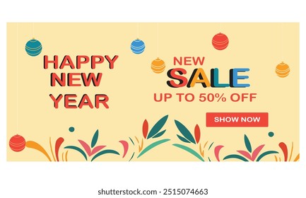 Happy New Year Season Sale Lettering Special Offer Sale Poster Design Concept