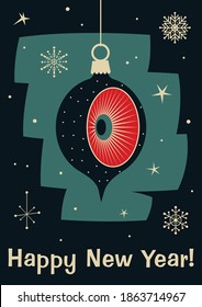 Happy New Year! Season's Greeting Vector Illustration Mid Century Modern Greeting Cards Stylization 