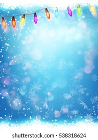 Happy New Year. Seasons Greetings. Snowflakes ans Light Garlands. EPS 10 vector file included