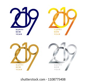 Happy New Year. Set of 2019 text design pattern. Vector illustration. Isolated on white background