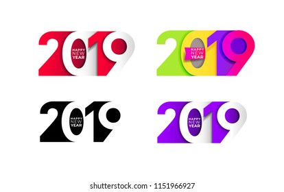 Feliz Ano Novo. Conjunto de 2019 número texto padrão tipografia design. Design para cartazes e cartões, calendários, banners, site, cartão de visita, capas. Ilustração vetorial isolada