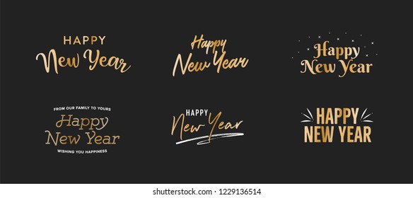 Happy New Year Set, 2021 Gold Vector Holiday Text Isolated Illustration