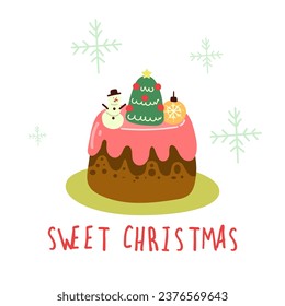 Feliz año nuevo 2024 con adorables iconos de vacaciones. Juego de dibujos animados de iconos de navidad.