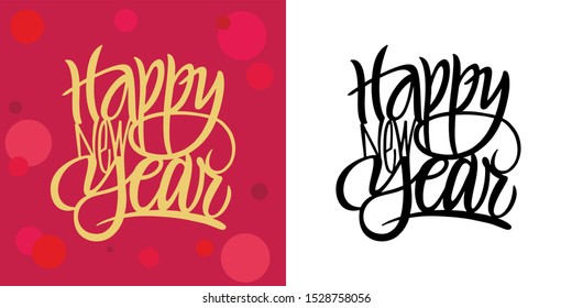 Happy new year. Set. Christmas vector illustration with lettering composition on the background. Brushlettering. Color and black illustration. Design elements for posters, banners and web.