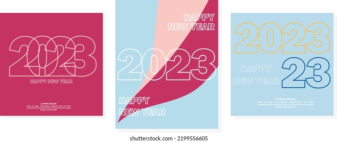 Happy New Year set Creative concept of 2023  Design templates with typography logo 2023 for celebration and season decoration. Pantone color trend. design backgrounds for branding, banner, cover, card