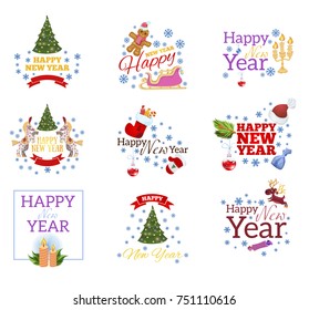 Happy New Year. Set of decorative design elements for greeting cards, invitations and other items.