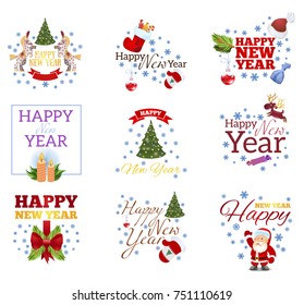 Happy New Year. Set of decorative design elements for greeting cards, invitations and other items.