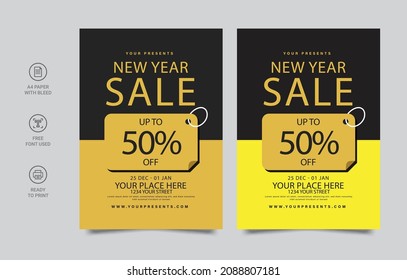 Feliz año nuevo. Juego de Flyer, afiche, banner, plantillas de diseño de folletos para Feliz Año Nuevo 2022. Ilustración vectorial. Vacaciones en invierno Perfecto para invitación, tarjeta.