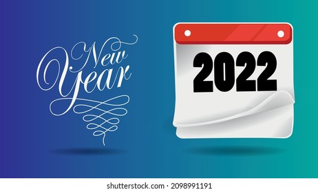 Happy New Year Set of greeting cards, posters, covers. Modern design in blue adn green gradation background colors.
