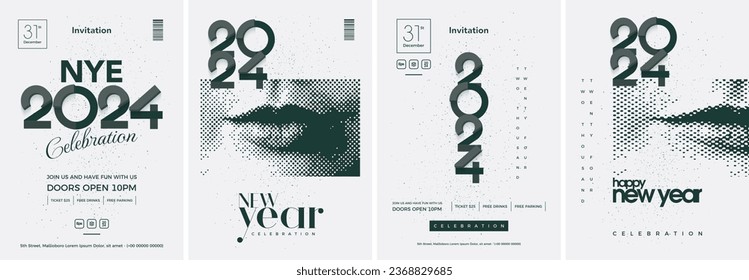 Happy New Year set poster design, with elegant 2024 numbers with vector illustration of lips. Premium design to celebrate happy new year 2024.