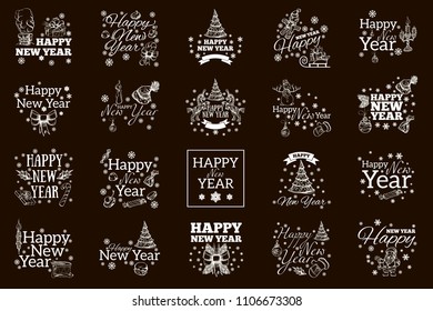 Happy New Year. Set of typographic elements for greeting cards, invitations and other items.