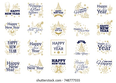 Happy New Year. Set of typographic elements for greeting cards, invitations and other items.