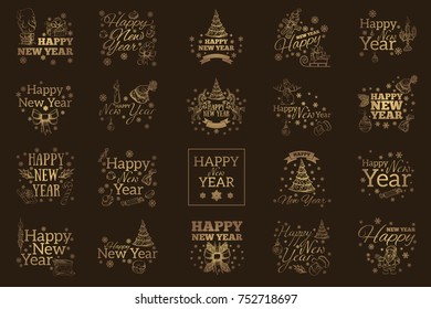 Happy New Year. Set of typographic elements for greeting cards, invitations and other items.