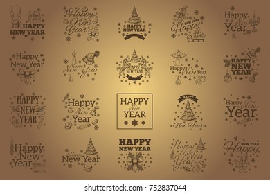 Happy New Year. Set of typographic elements for greeting cards, invitations and other items.