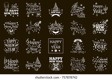 Happy New Year. Set of typographic elements for greeting cards, invitations and other items.