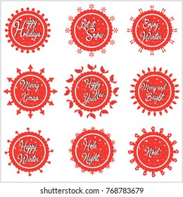 Happy New Year. Set of typographic elements for greeting cards, invitations, icons and other items.