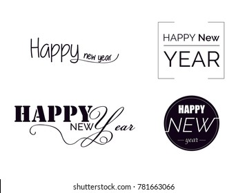 Happy New Year. Set of typographic elements for greeting Cards - Vector Illustration Isolated Text