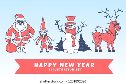 Happy new year set - vector illustration