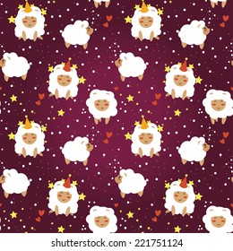 Happy new year sheeps on seamless background, vector illustration
