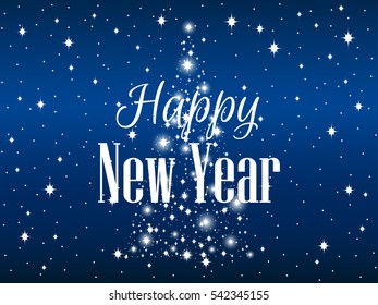 Happy New Year. Shining Christmas Tree on a snowy background. Vector illustration.