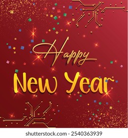 Happy New Year with shining star, Red Vector Background.