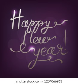 Happy New Year silver vector lettering illustration for postcards and decor. Template for greeting cards, wrapping paper, decoration, tags, packaging. Illustrator EPS 10