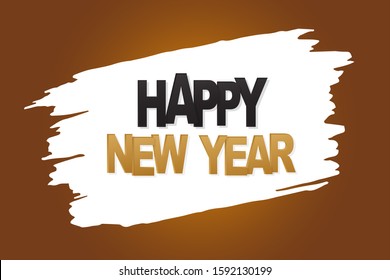Happy New Year simple banner. Gold background and a brush stroke. Vector illustration.