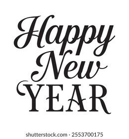 Happy New Year simple font typography in black color 