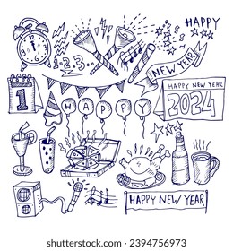 Happy New Year, sketch and doodle illustration