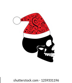 Happy new year skull icon with Santa hat