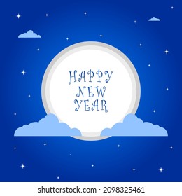 Happy new year. The sky at night. With moon and star objects. Flat vector background design.