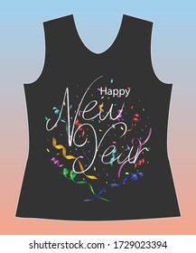 Happy New Year, slogan lovely graphic design and cute flowers graphic design print for tee and t shirt and fabric