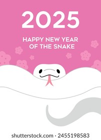 Happy new year of the snake 2025 vector card. Lunar new year celebration illustration with cute ball python sticking its tongue out.