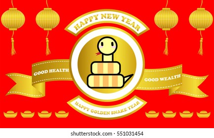Happy new year of Snake year on Red background and golden ribbon with good word for life