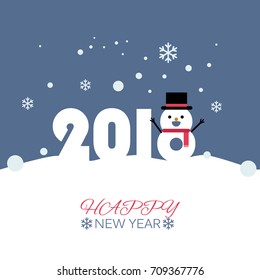 Happy new year snow man vector illustration greeting 2018 