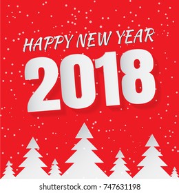 Happy new year and snow winter season with text 2018 paper art and craft style.