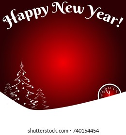 Happy New Year. A snowdrift with a clock that shows at five minutes to twelve. Space for your text. Vector Illustration