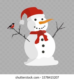 Happy new year snowman conceptual design vector illustrator. Snowman icon. Snowman in a New Year's hat in a snig on a branch.