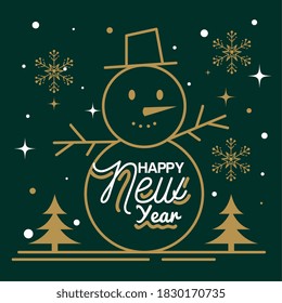 Happy new year with snowman snowflakes and pine trees design, Welcome celebrate and greeting theme Vector illustration